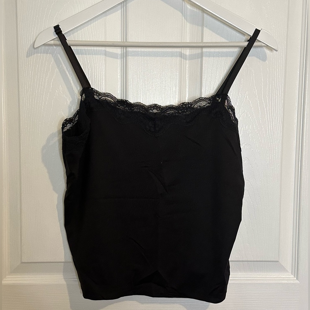 Dress Barn Petite Large Black Camisole with Lace Trim and Adjustable Straps
